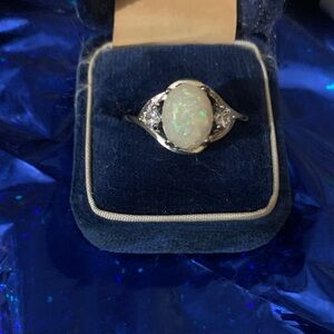 Elegant Silver 925 Opal Lab Created Ring Diamond size (10)